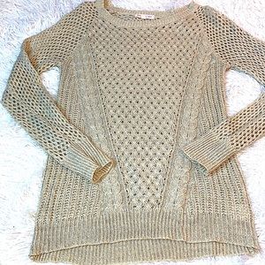 Pink Rose Tan Open Knit Sweater Large